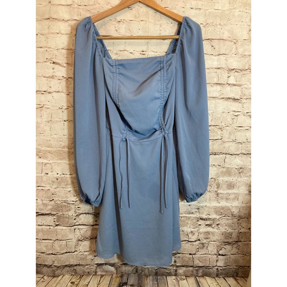 Le Lis Collection Peasant Dress Womens Medium Blue Smocked Balloon Sleeve Boho